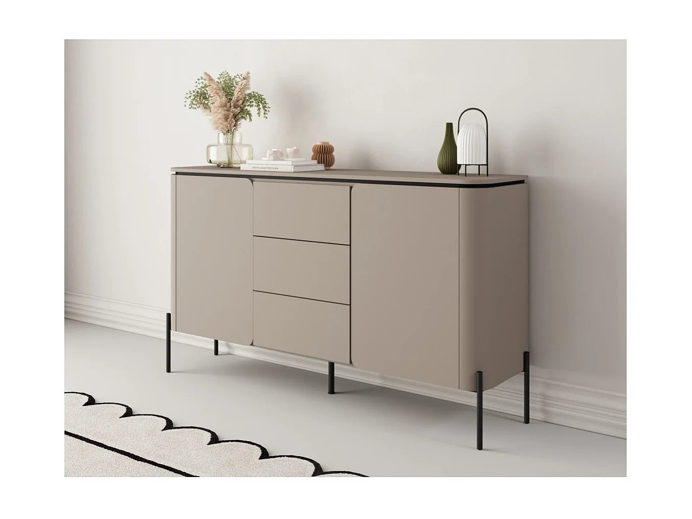 Buffet BELLA 2 deuren 3 laden – Afwerking Congo mat – Zwarte metalen poten