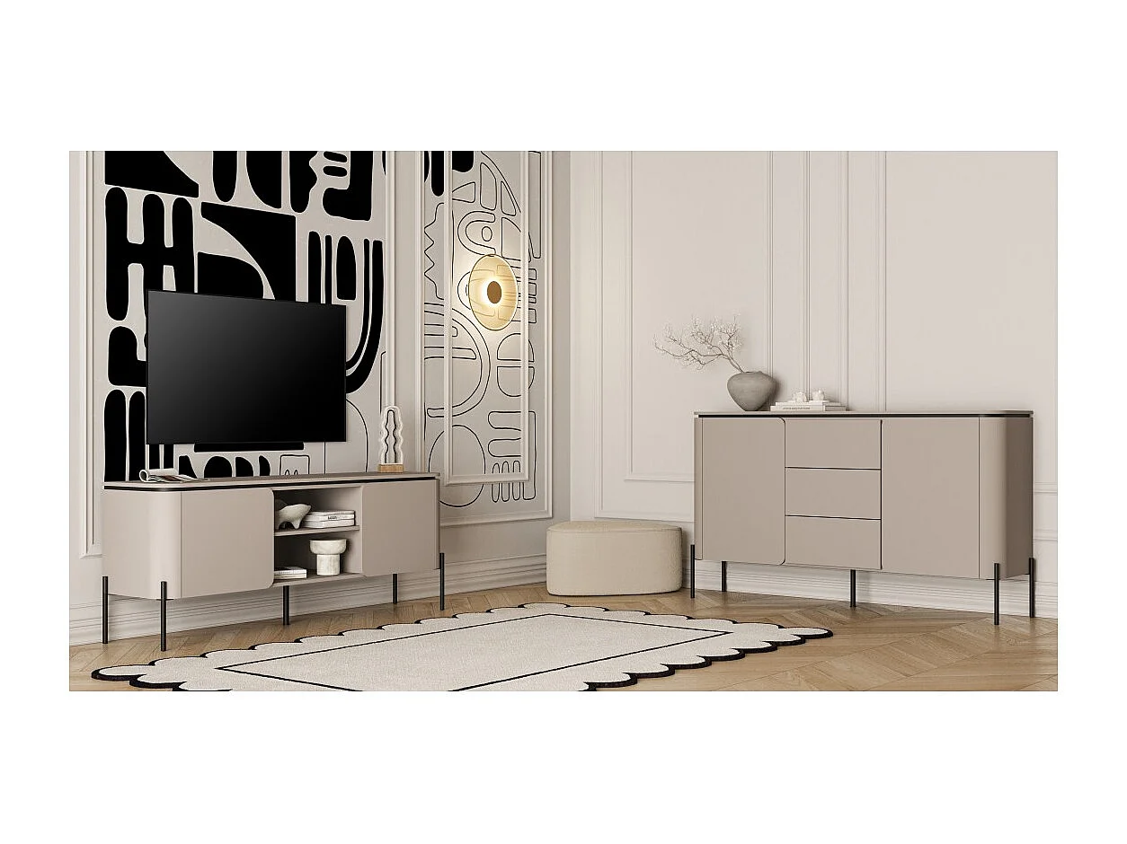 Buffet BELLA 2 deuren 3 laden – Afwerking Congo mat – Zwarte metalen poten