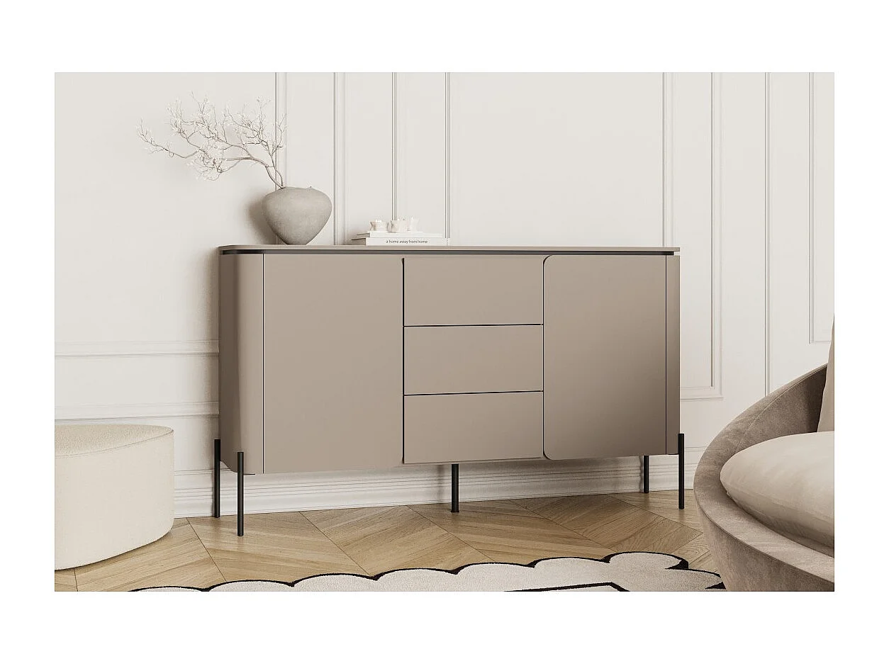 Buffet BELLA 2 deuren 3 laden – Afwerking Congo mat – Zwarte metalen poten