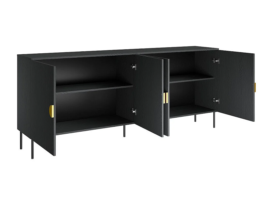 Buffet 4 Türen MONDO – Mattschwarz, Metallfüße und goldene Griffe – Modernes Design