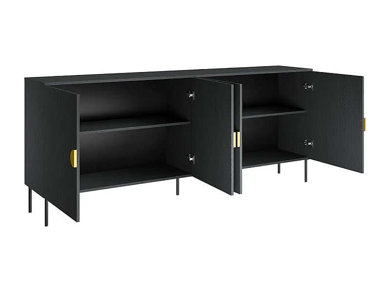 Buffet 4 Türen MONDO – Mattschwarz, Metallfüße und goldene Griffe – Modernes Design