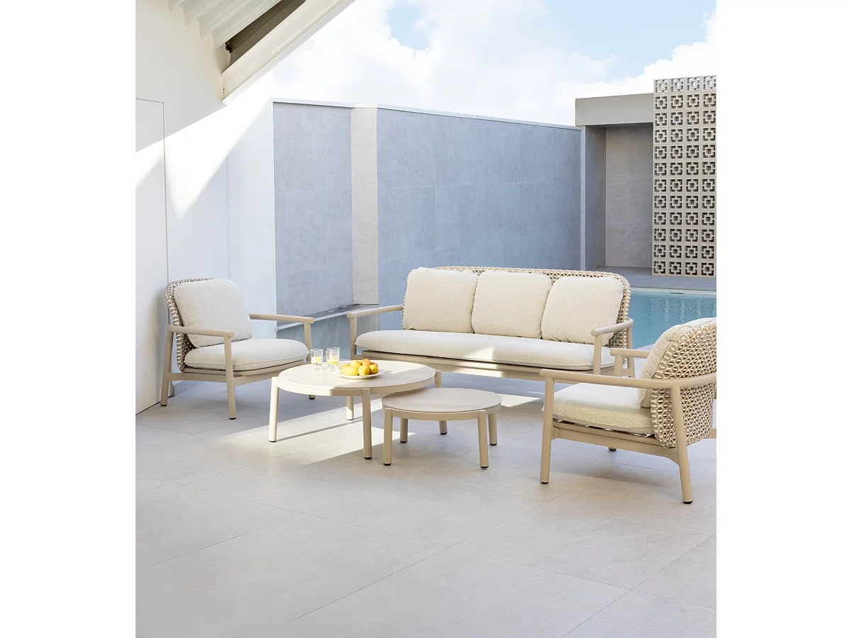 Fauteuil en aluminium et fibre synthétique bicolore avec coussins