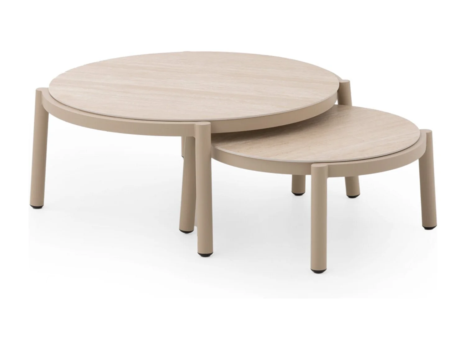 Jogo 2 mesas de centro de alumínio com tampo ceramica travertino