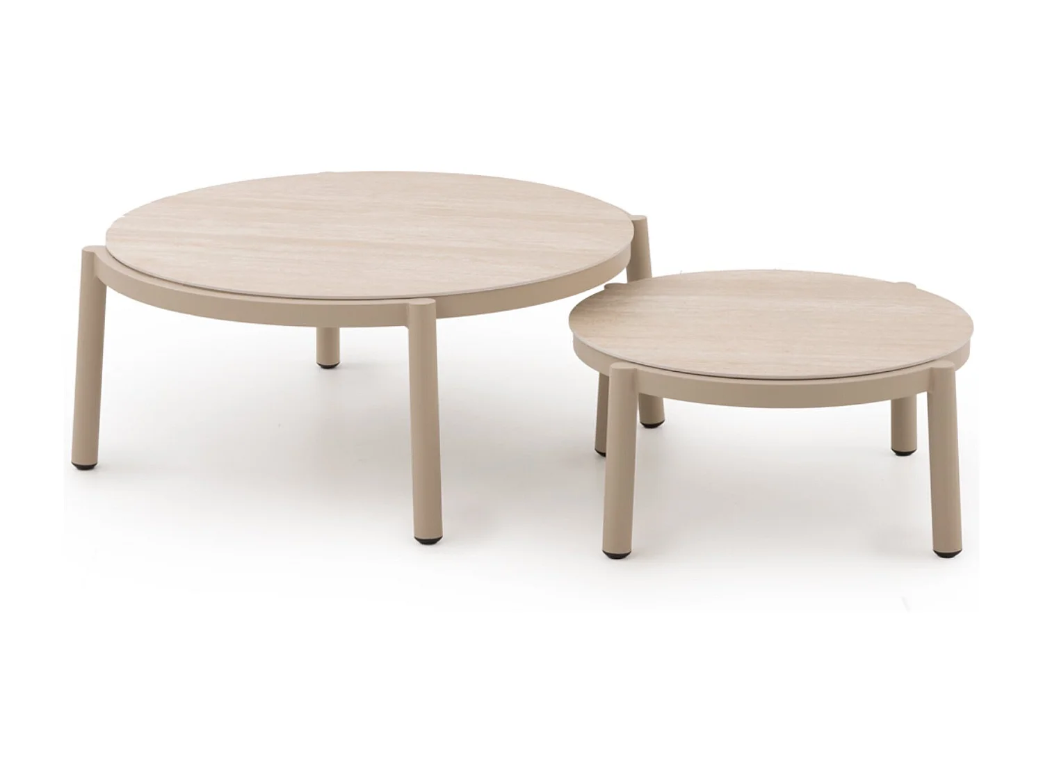 Jogo 2 mesas de centro de alumínio com tampo ceramica travertino