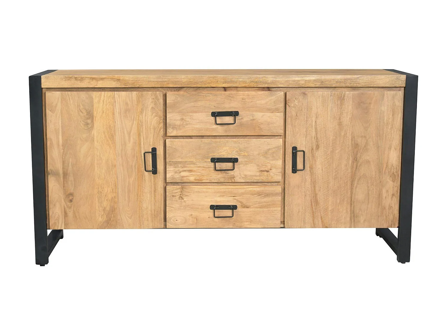 Buffet en bois clair et métal noir 2 portes MILORA