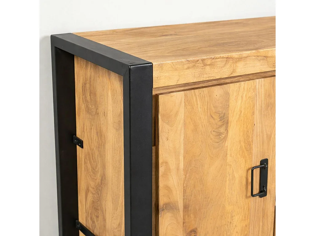 Buffet en bois clair et métal noir 2 portes MILORA