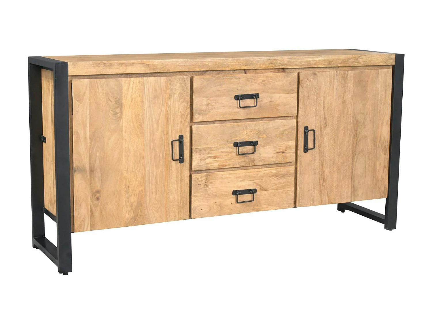 Buffet en bois clair et métal noir 2 portes MILORA