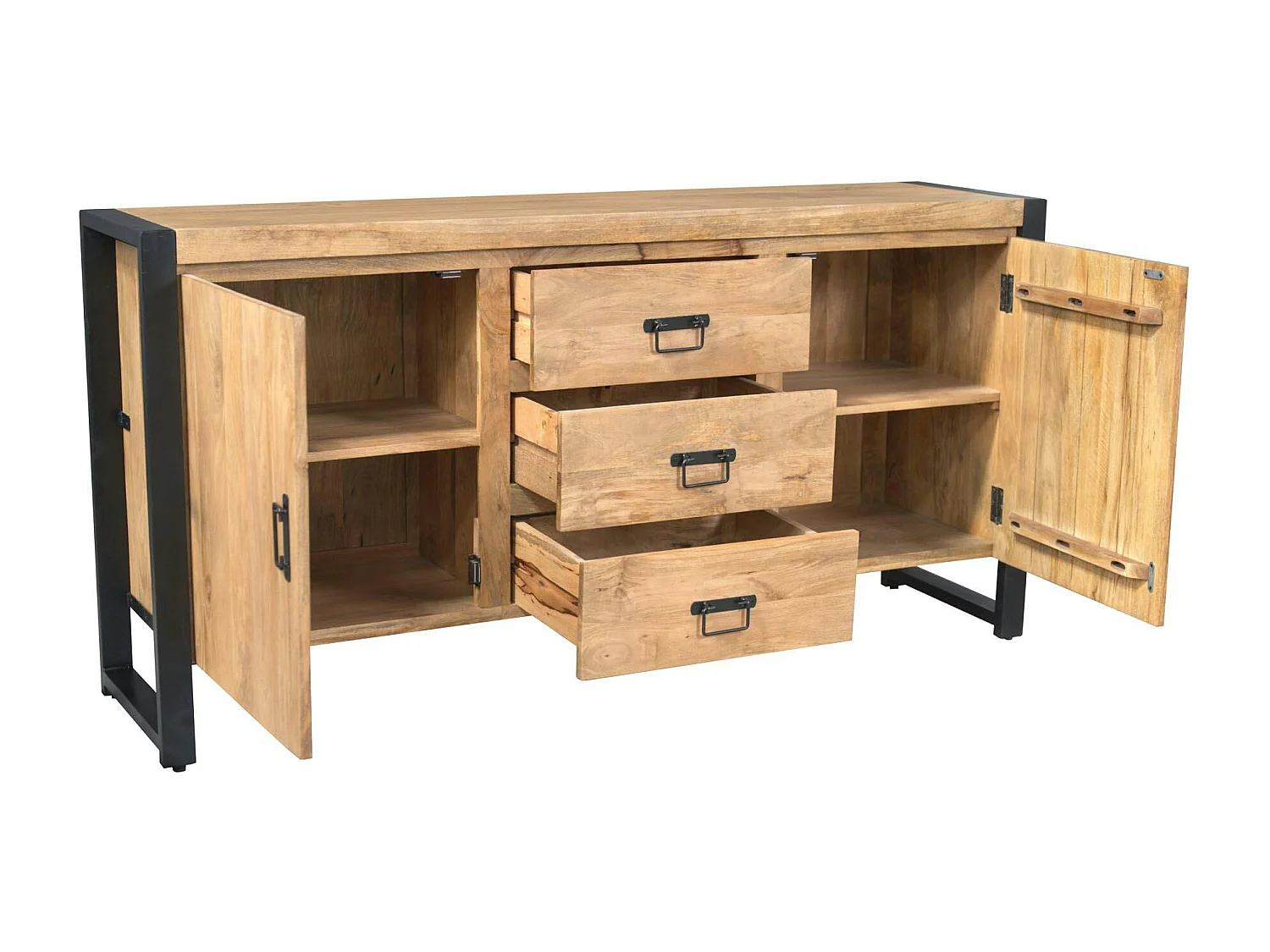 Buffet en bois clair et métal noir 2 portes MILORA