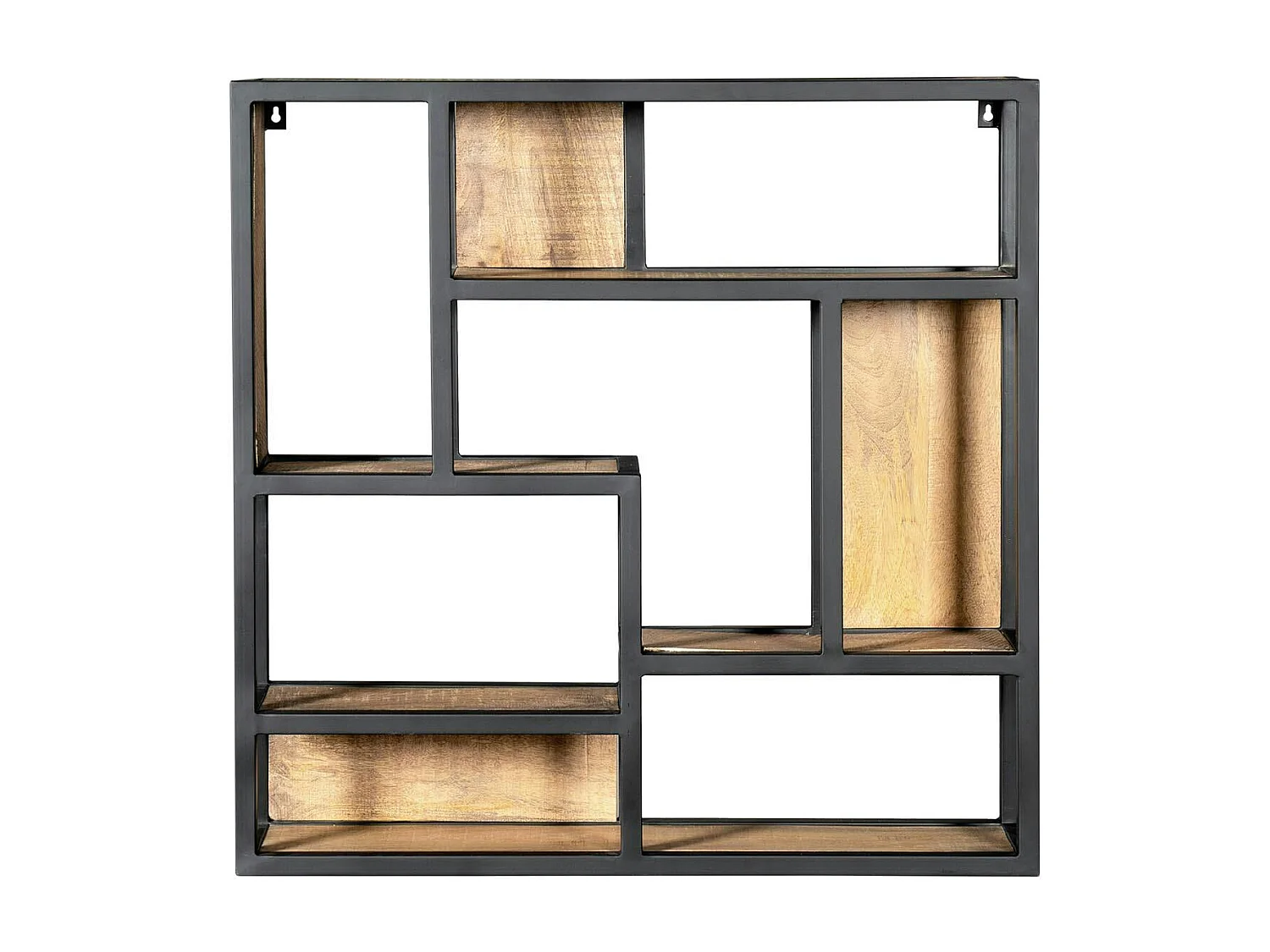 Etagère murale design carré bois clair métal noir RIVANO
