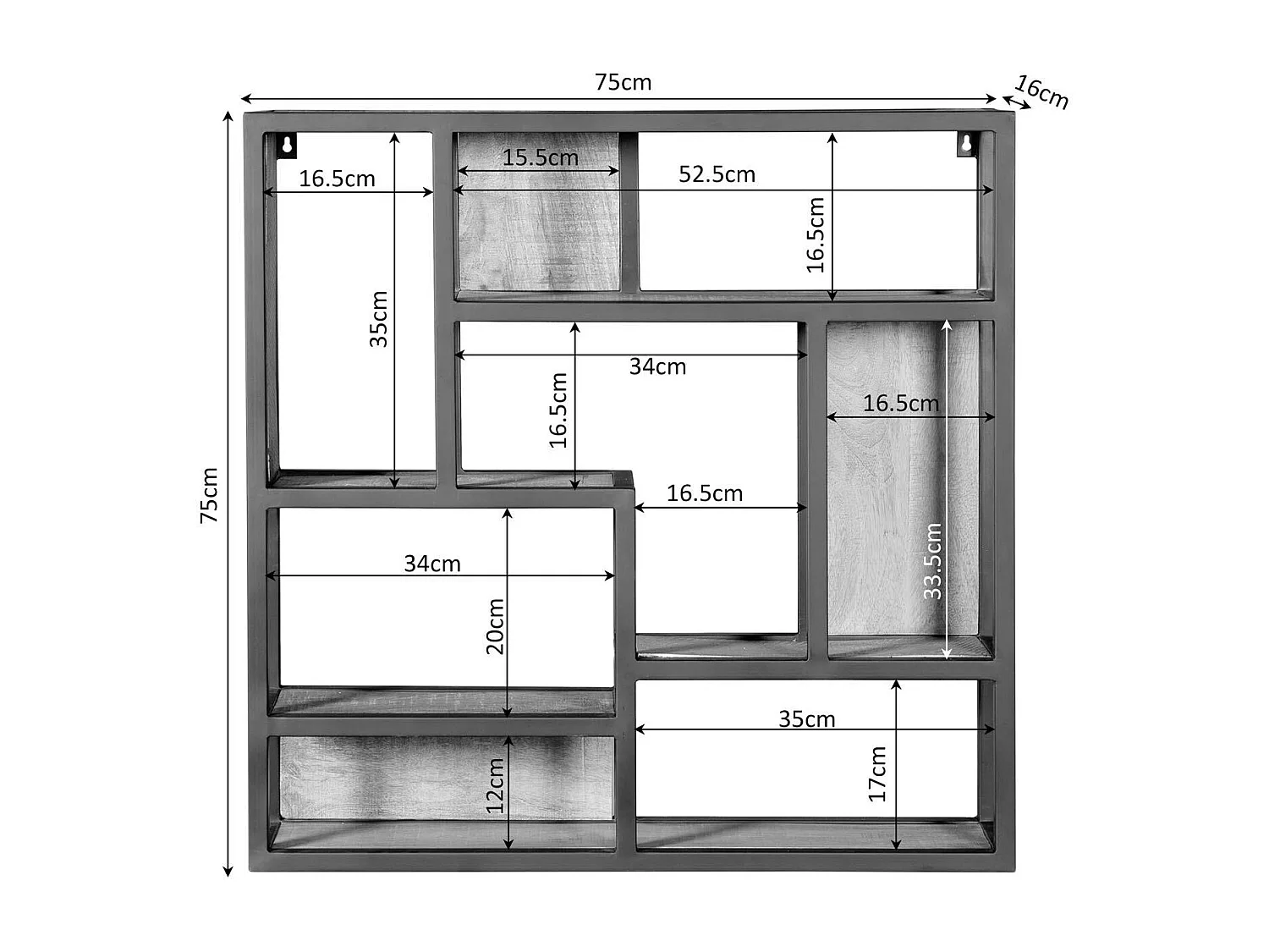Etagère murale design carré bois clair métal noir RIVANO