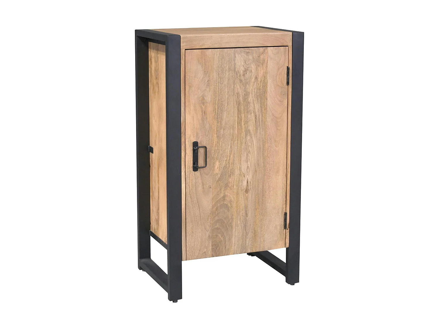 Petit meuble de rangement 1 porte bois clair métal noir MILORA