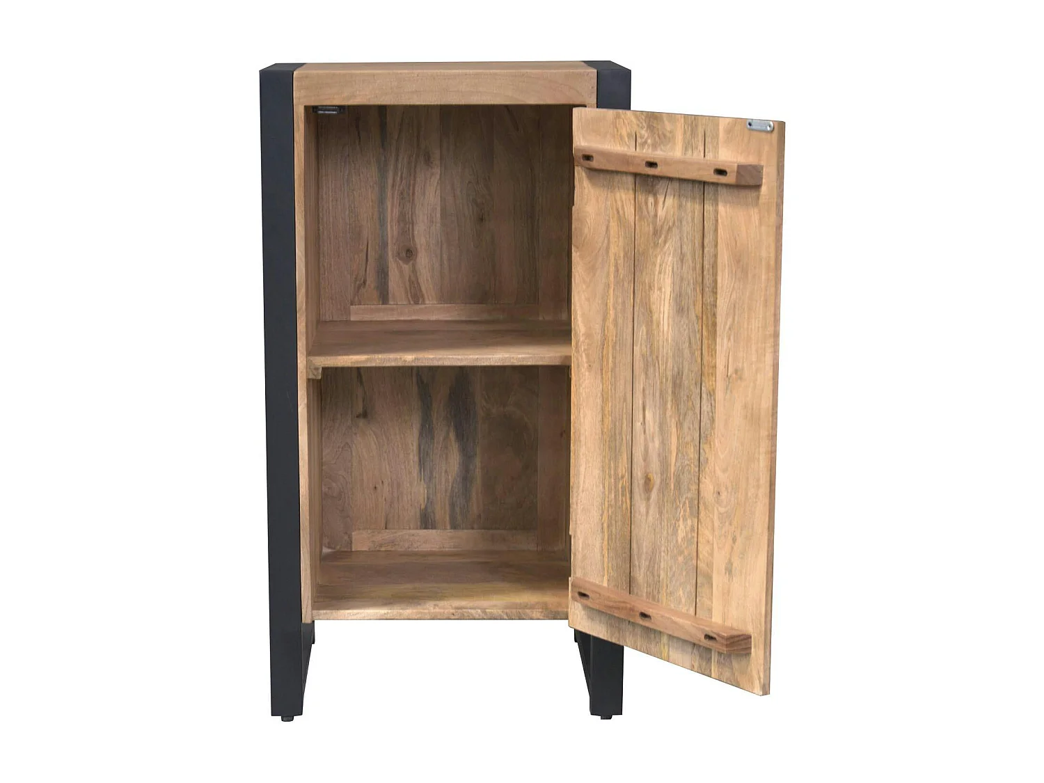 Petit meuble de rangement 1 porte bois clair métal noir MILORA