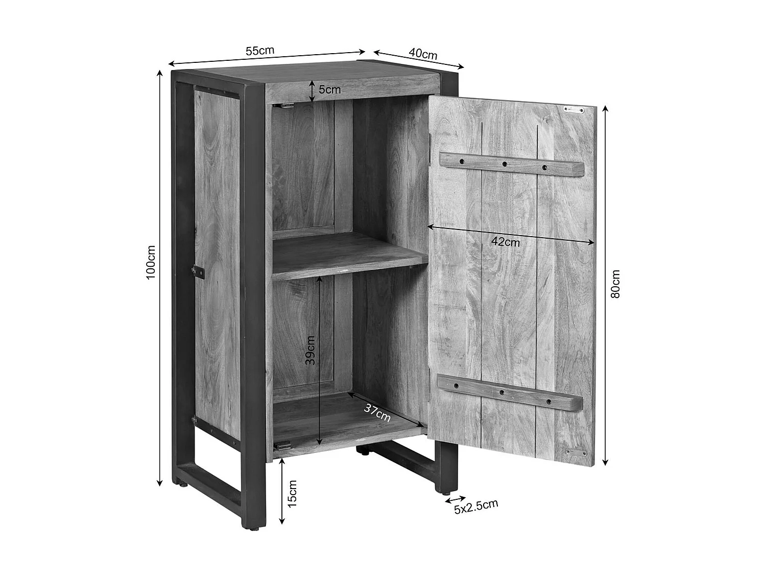 Petit meuble de rangement 1 porte bois clair métal noir MILORA