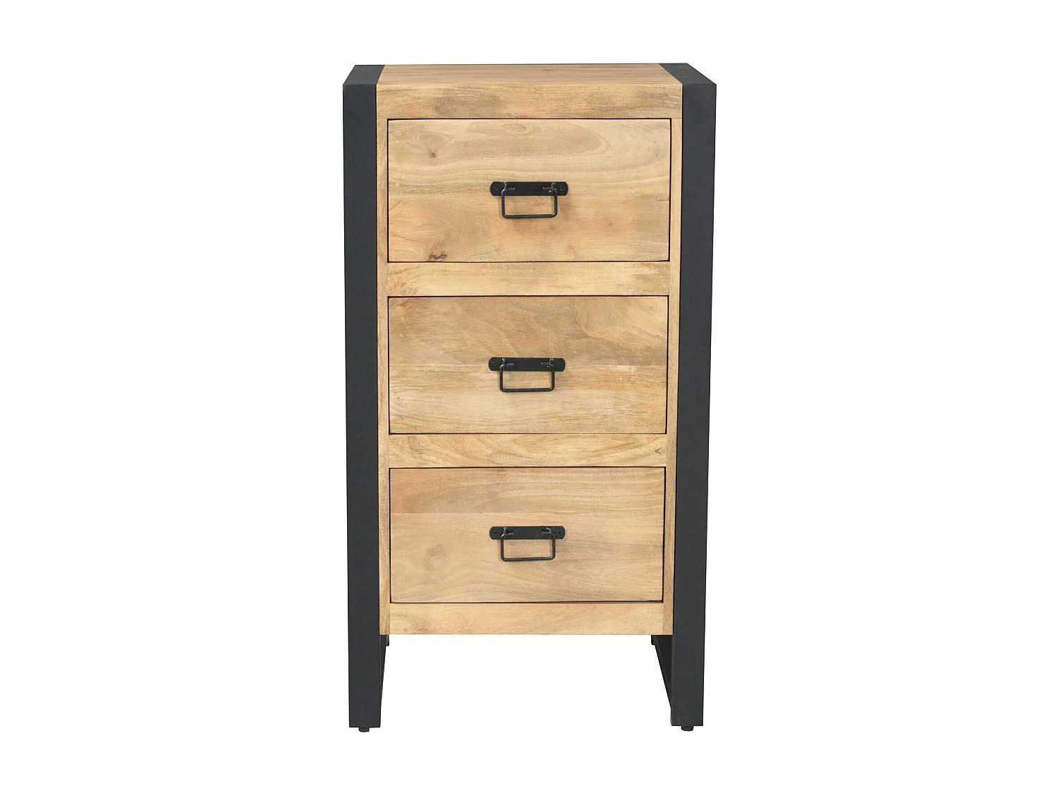 Petit meuble de rangement 3 tiroirs bois clair métal noir MILORA