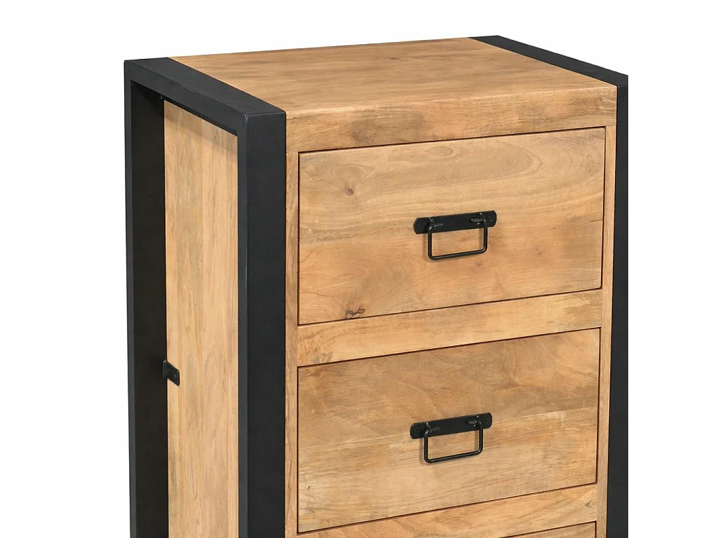 Petit meuble de rangement 3 tiroirs bois clair métal noir MILORA