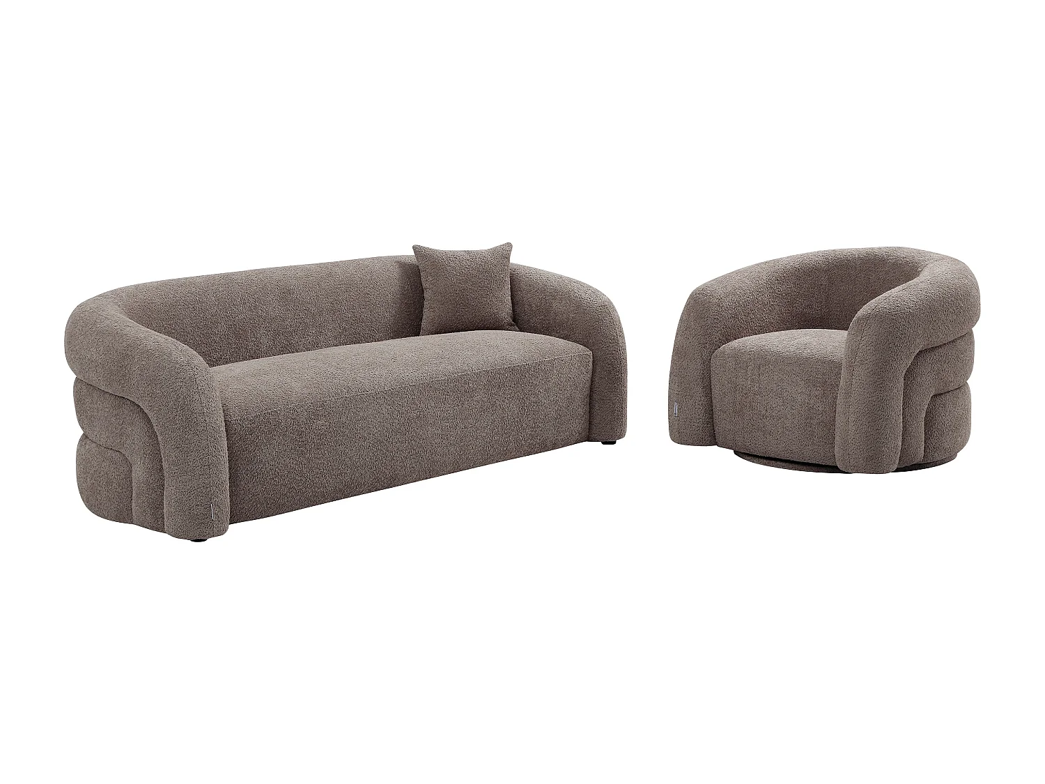 Canapé 3 places et fauteuil en tissu bouclette taupe LAPIOTA de Maison Céphy