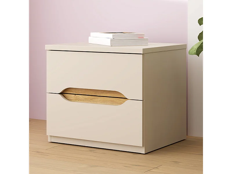 Table de chevet H. 44 cm 2 tiroirs décor chêne et sable mat - ROSALIE