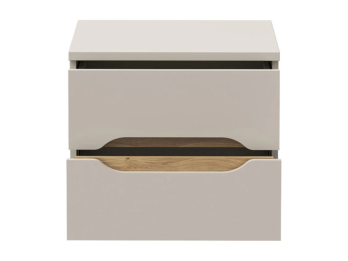 Table de chevet H. 44 cm 2 tiroirs décor chêne et sable mat - ROSALIE