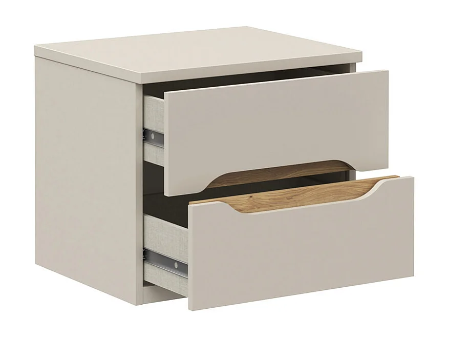 Table de chevet H. 44 cm 2 tiroirs décor chêne et sable mat - ROSALIE