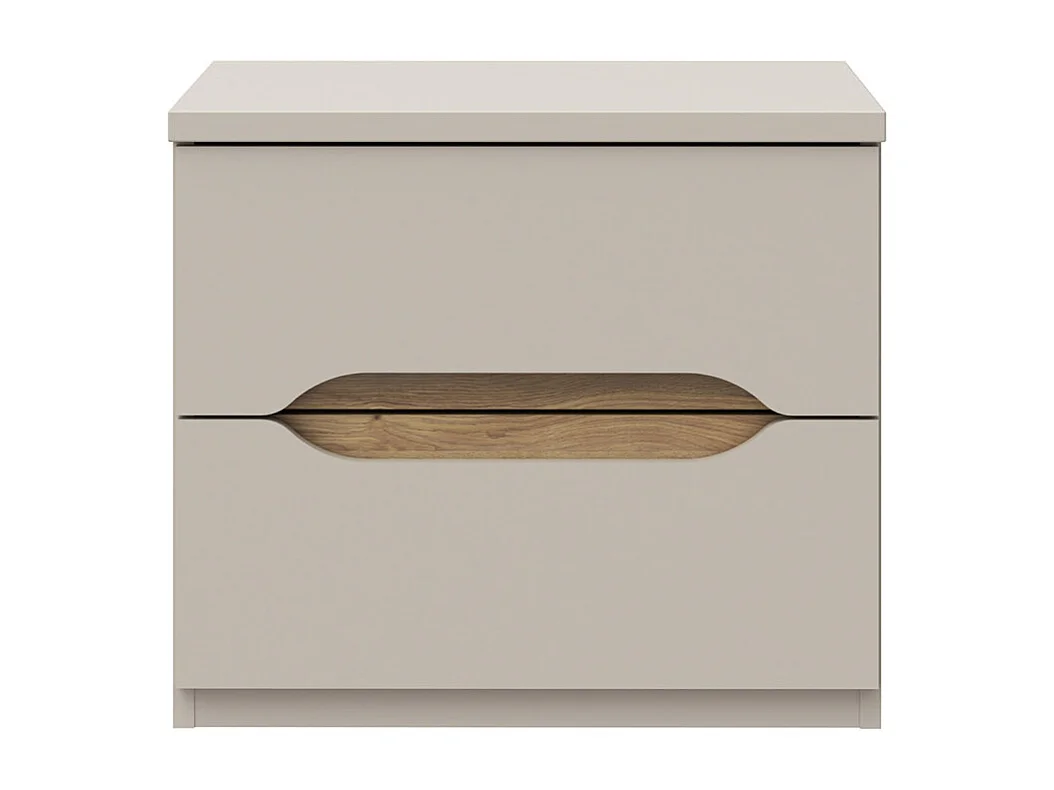 Table de chevet H. 44 cm 2 tiroirs décor chêne et sable mat - ROSALIE