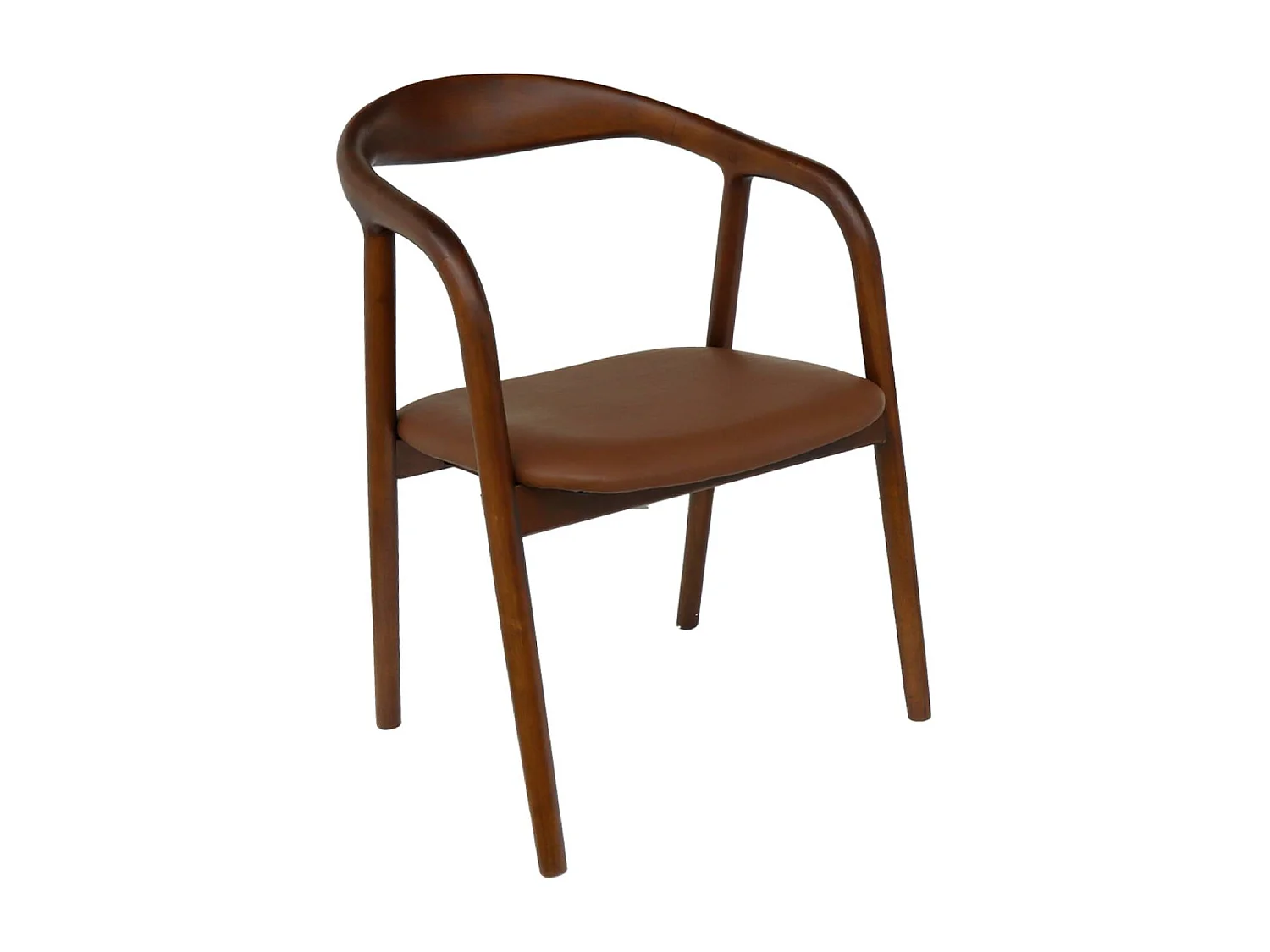 Lot de 2 fauteuils structure bois d'hévéa. assise simili cuir. teinte noyer vintage. L 55 x P 57 x H 79cm.