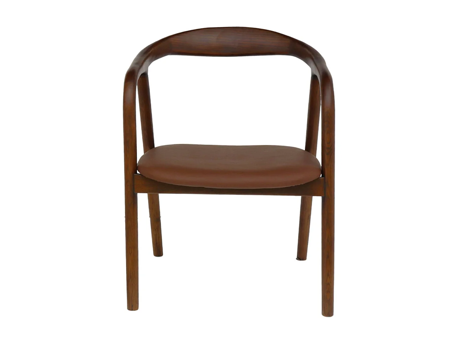 Lot de 2 fauteuils structure bois d'hévéa. assise simili cuir. teinte noyer vintage. L 55 x P 57 x H 79cm.