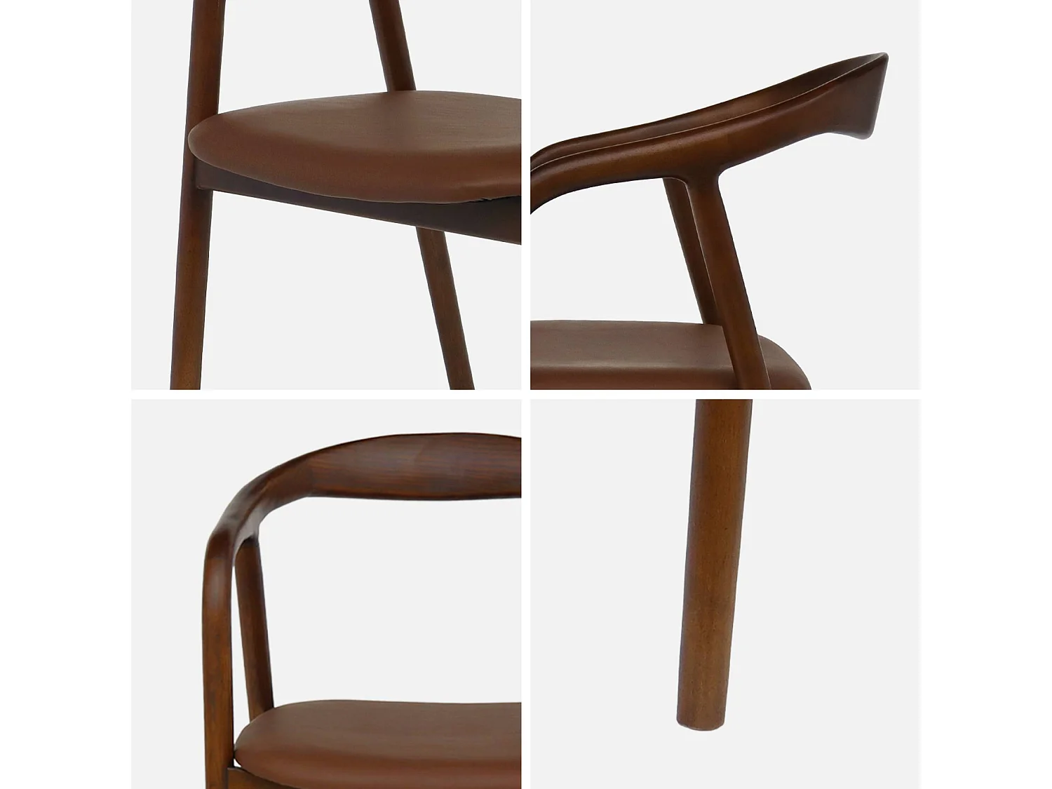 Lot de 2 fauteuils structure bois d'hévéa. assise simili cuir. teinte noyer vintage. L 55 x P 57 x H 79cm.