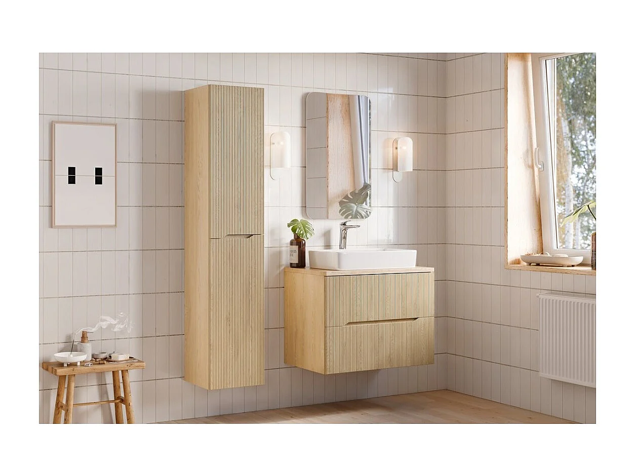 Ensemble de salle de bain suspendu NATURA 115cm : meuble sous vasque 80cm + plan pour vasque + colonne
