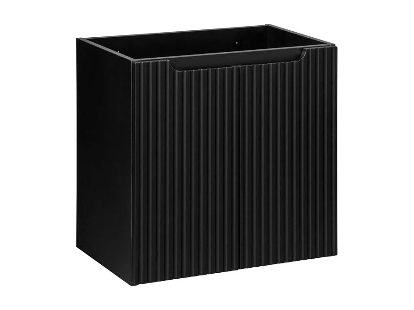 Ensemble VANO 170cm : meubles sous vasque avec niches visibles à tiroirs et placards + deux vasques à poser rainurées + colonne