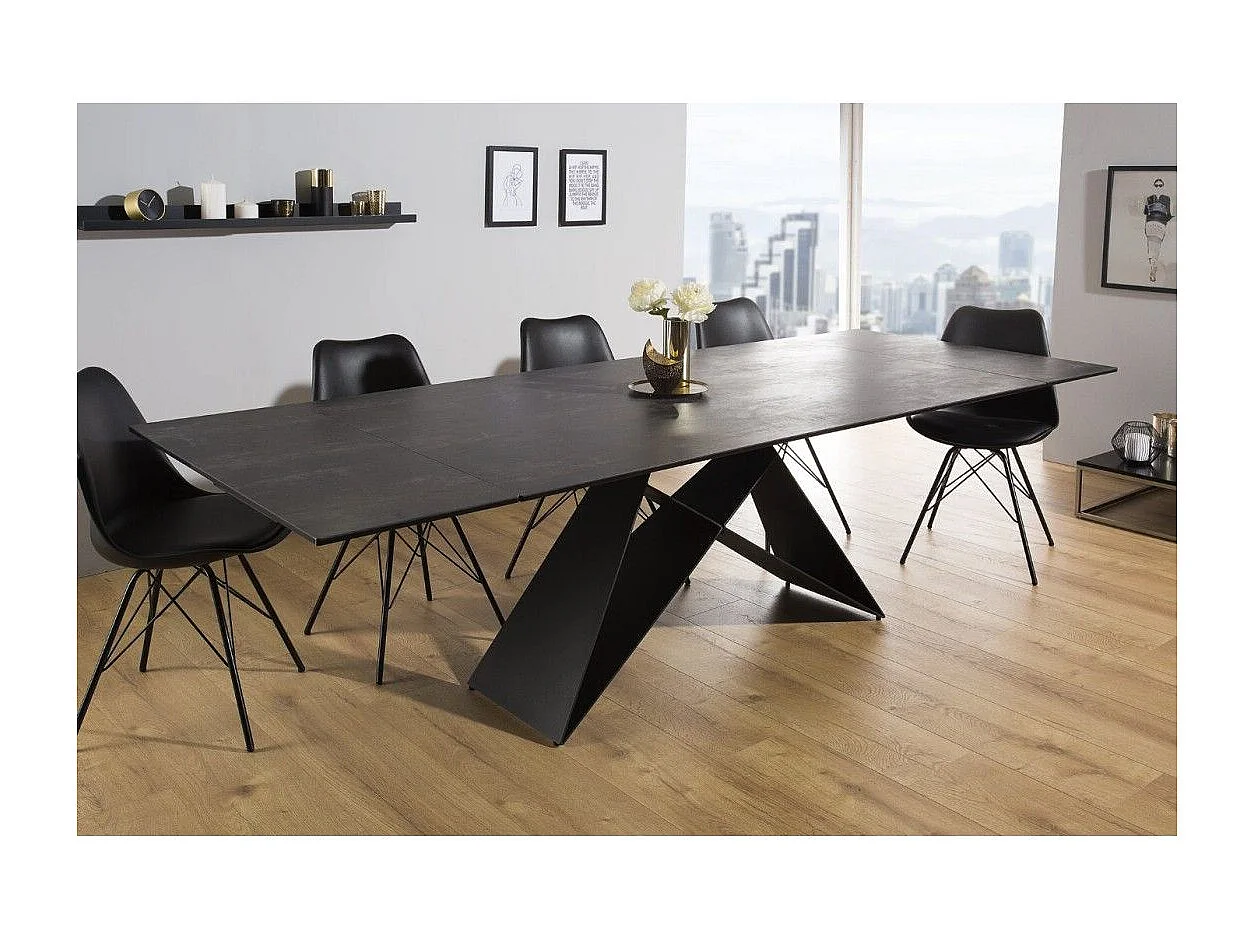Table de salle à manger ATARA 180–260 cm – Plateau en céramique gris taupe et structure en métal noir