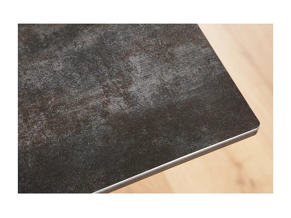 Table de salle à manger ATARA 180–260 cm – Plateau en céramique gris taupe et structure en métal noir