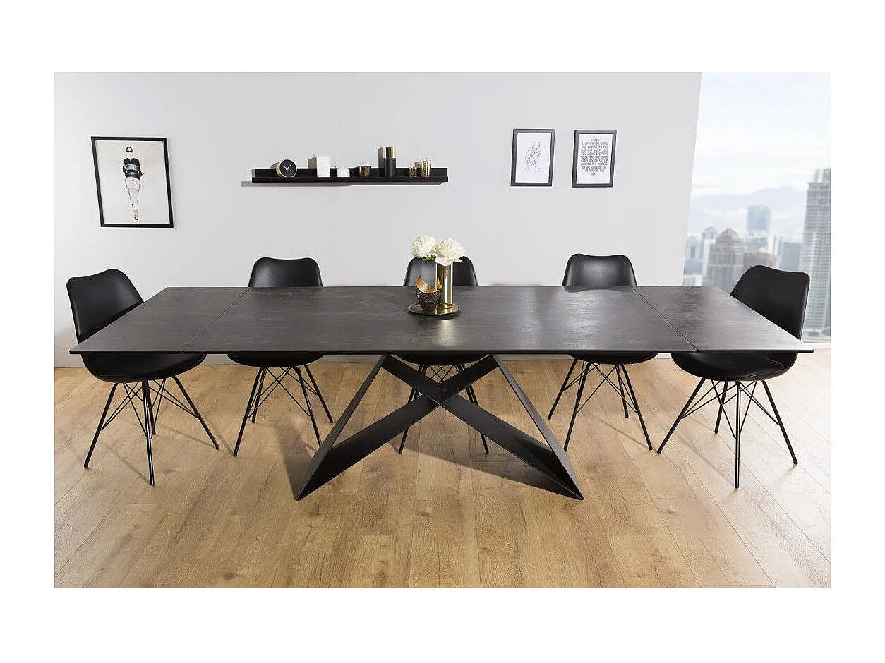 Table de salle à manger ATARA 180–260 cm – Plateau en céramique gris taupe et structure en métal noir