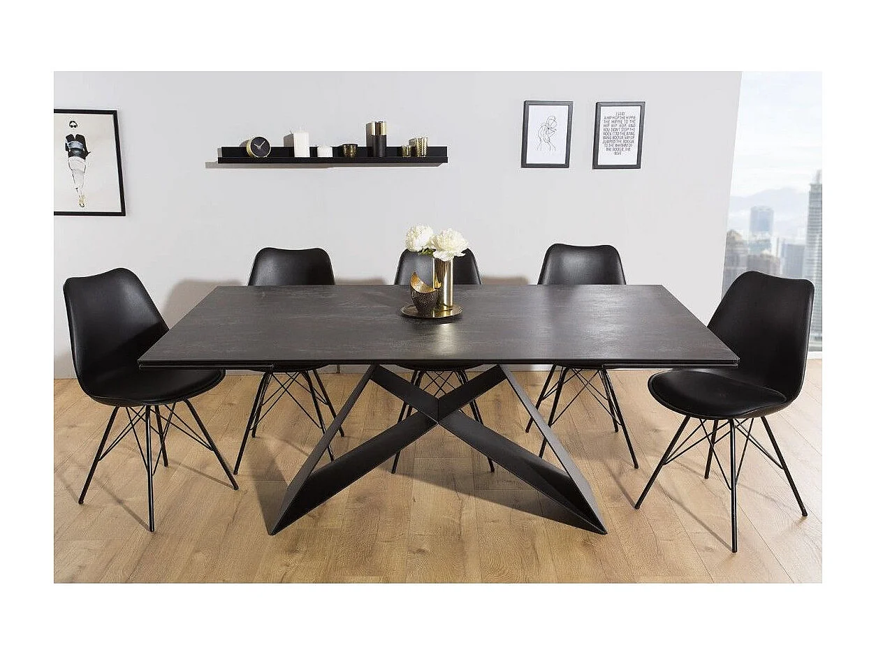 Table de salle à manger ATARA 180–260 cm – Plateau en céramique gris taupe et structure en métal noir