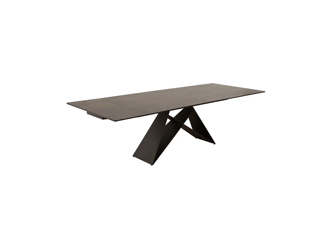 Mesa de comedor ATARA 180–260 cm – Tablero de cerámica gris topo y estructura de metal negro