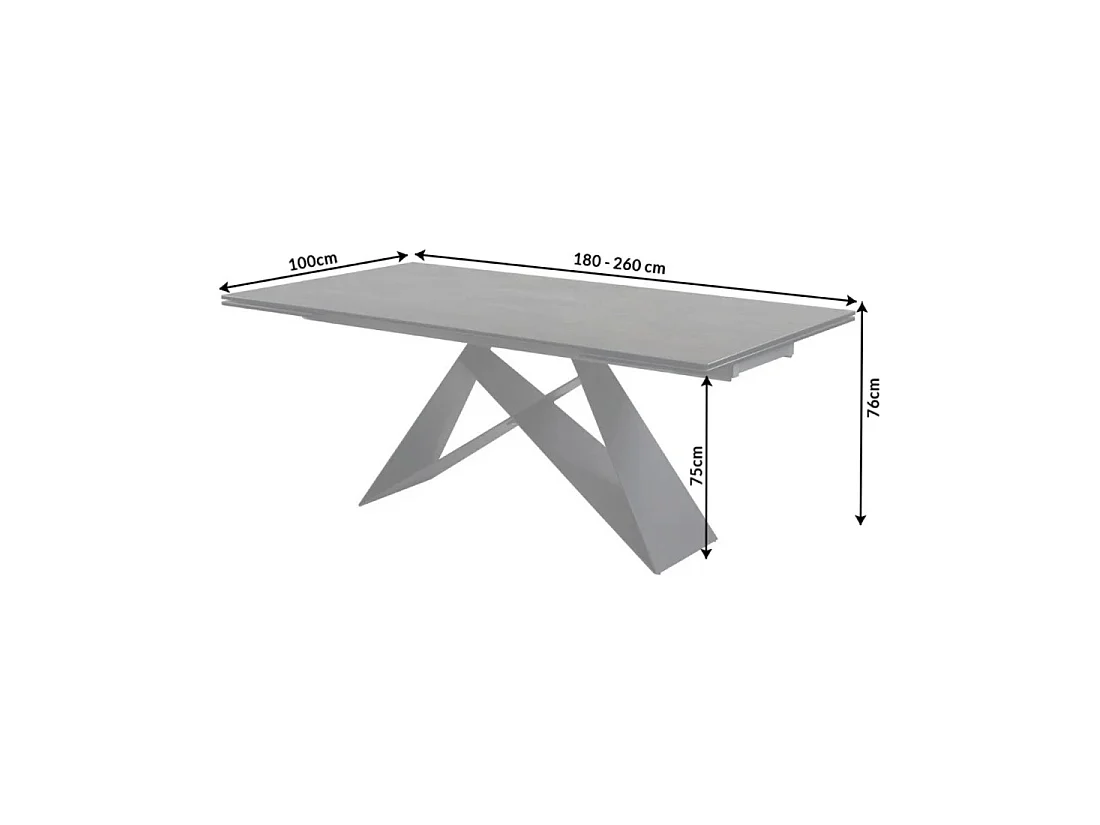 Mesa de comedor ATARA 180–260 cm – Tablero de cerámica gris topo y estructura de metal negro