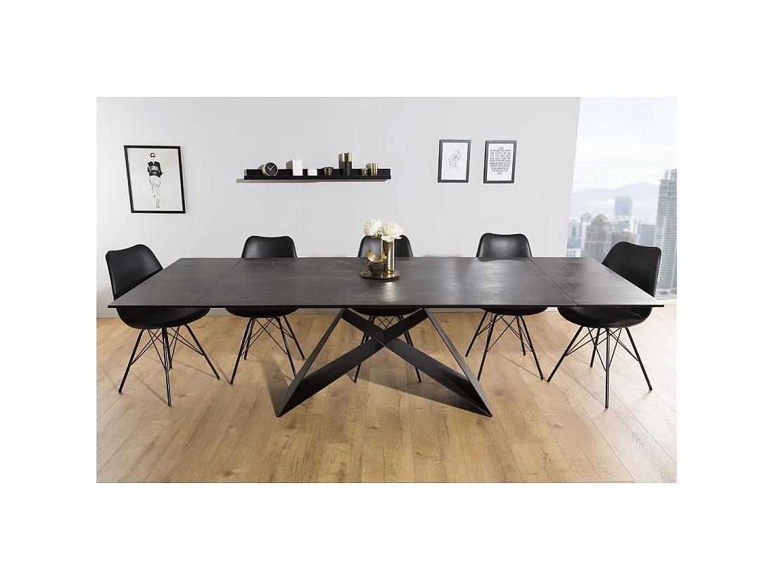 Mesa de comedor ATARA 180–260 cm – Tablero de cerámica gris topo y estructura de metal negro