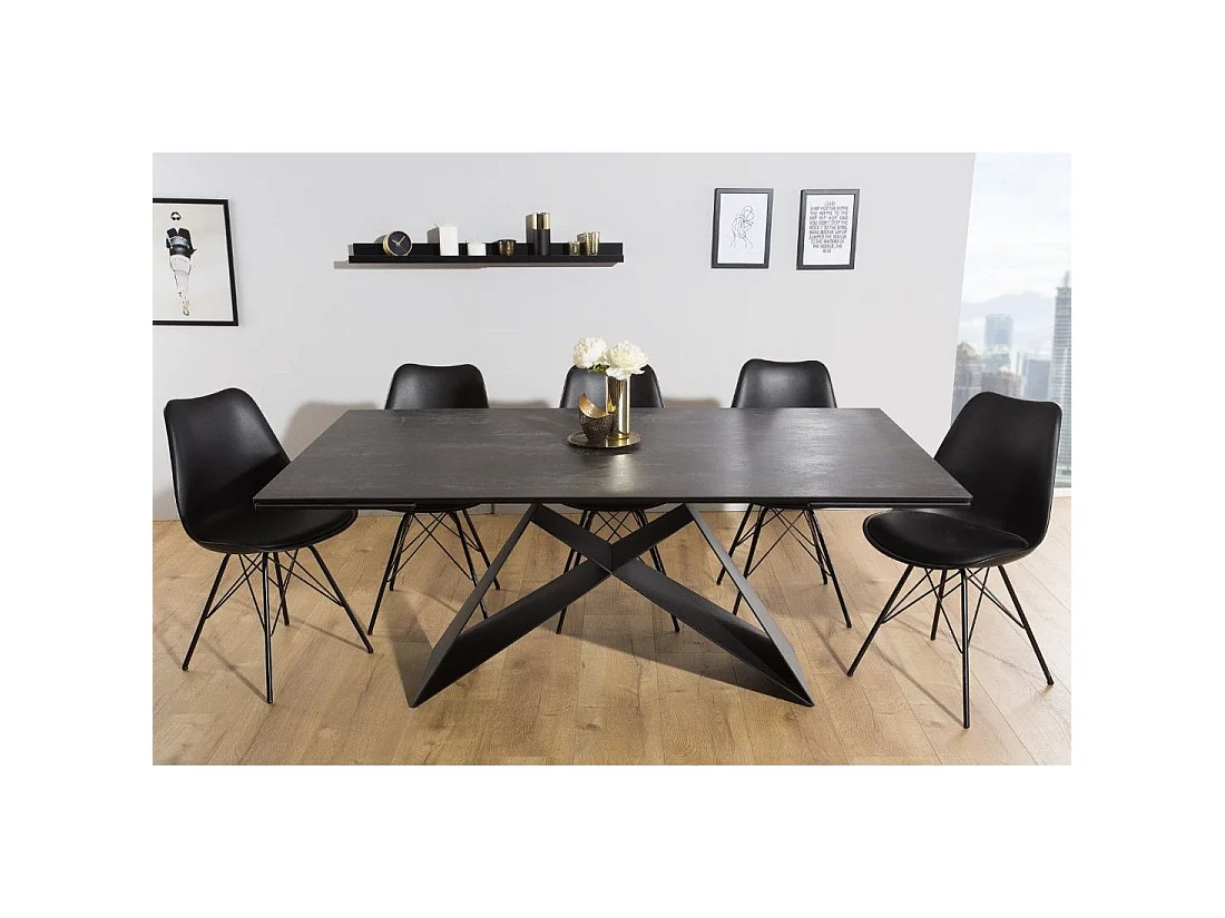 Mesa de comedor ATARA 180–260 cm – Tablero de cerámica gris topo y estructura de metal negro