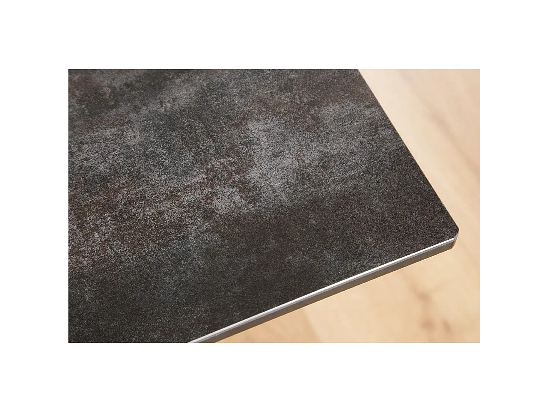 Mesa de comedor ATARA 180–260 cm – Tablero de cerámica gris topo y estructura de metal negro