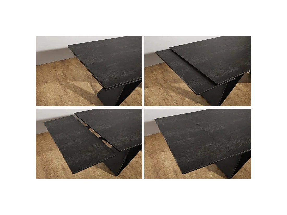 Mesa de comedor ATARA 180–260 cm – Tablero de cerámica gris topo y estructura de metal negro