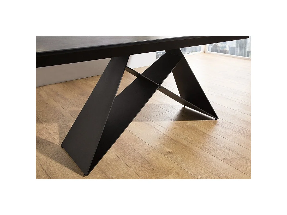 Mesa de comedor ATARA 180–260 cm – Tablero de cerámica gris topo y estructura de metal negro