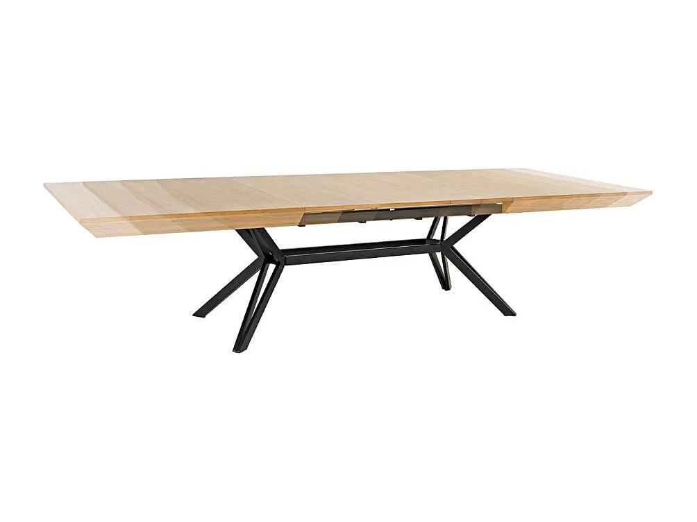 Table de salle à manger RADIAM – MDF plaqué noyer clair et métal – 200-320 cm – Extensible