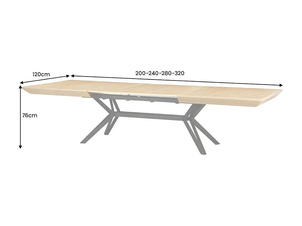 Table de salle à manger RADIAM – MDF plaqué noyer clair et métal – 200-320 cm – Extensible