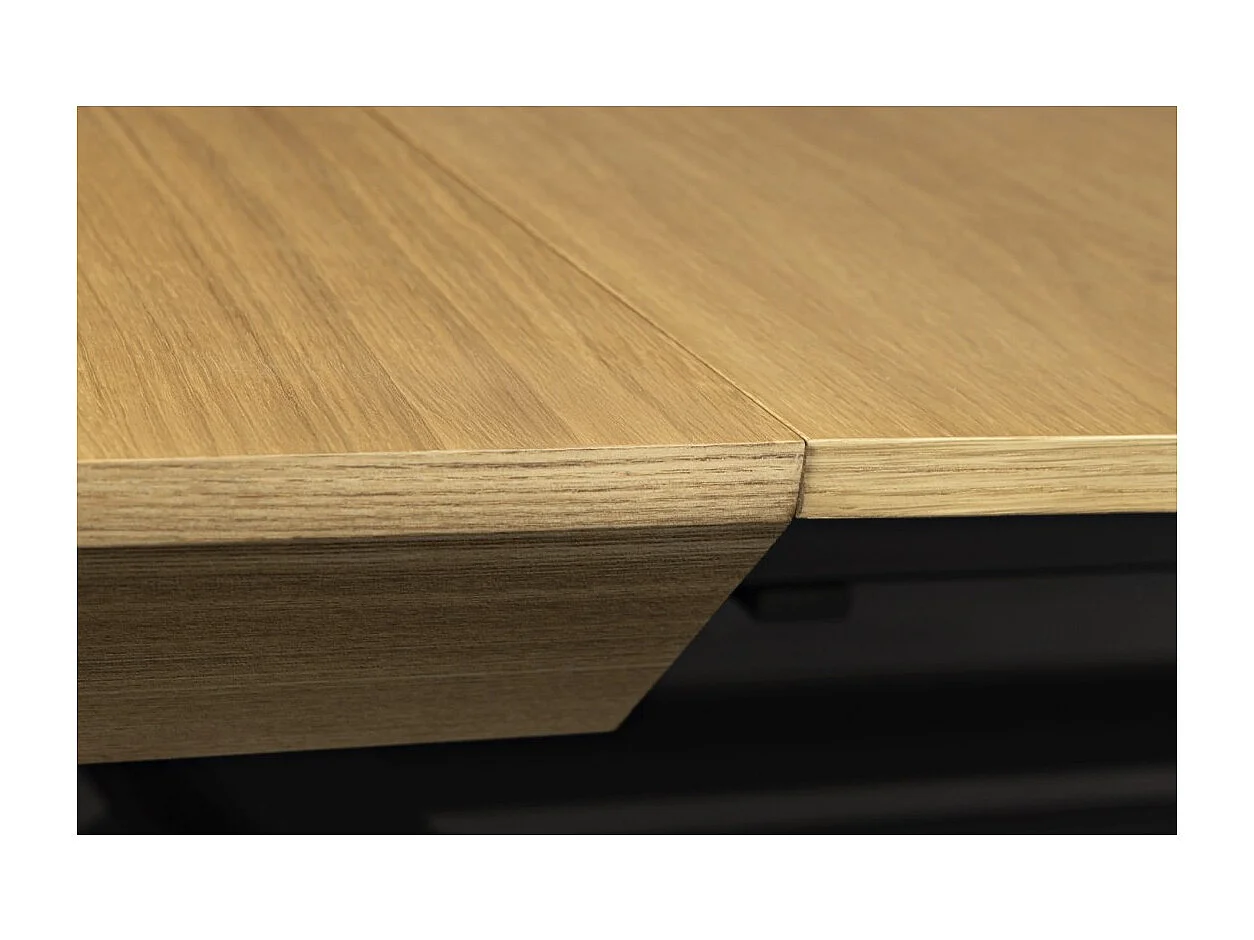 Table de salle à manger RADIAM – MDF plaqué noyer clair et métal – 200-320 cm – Extensible
