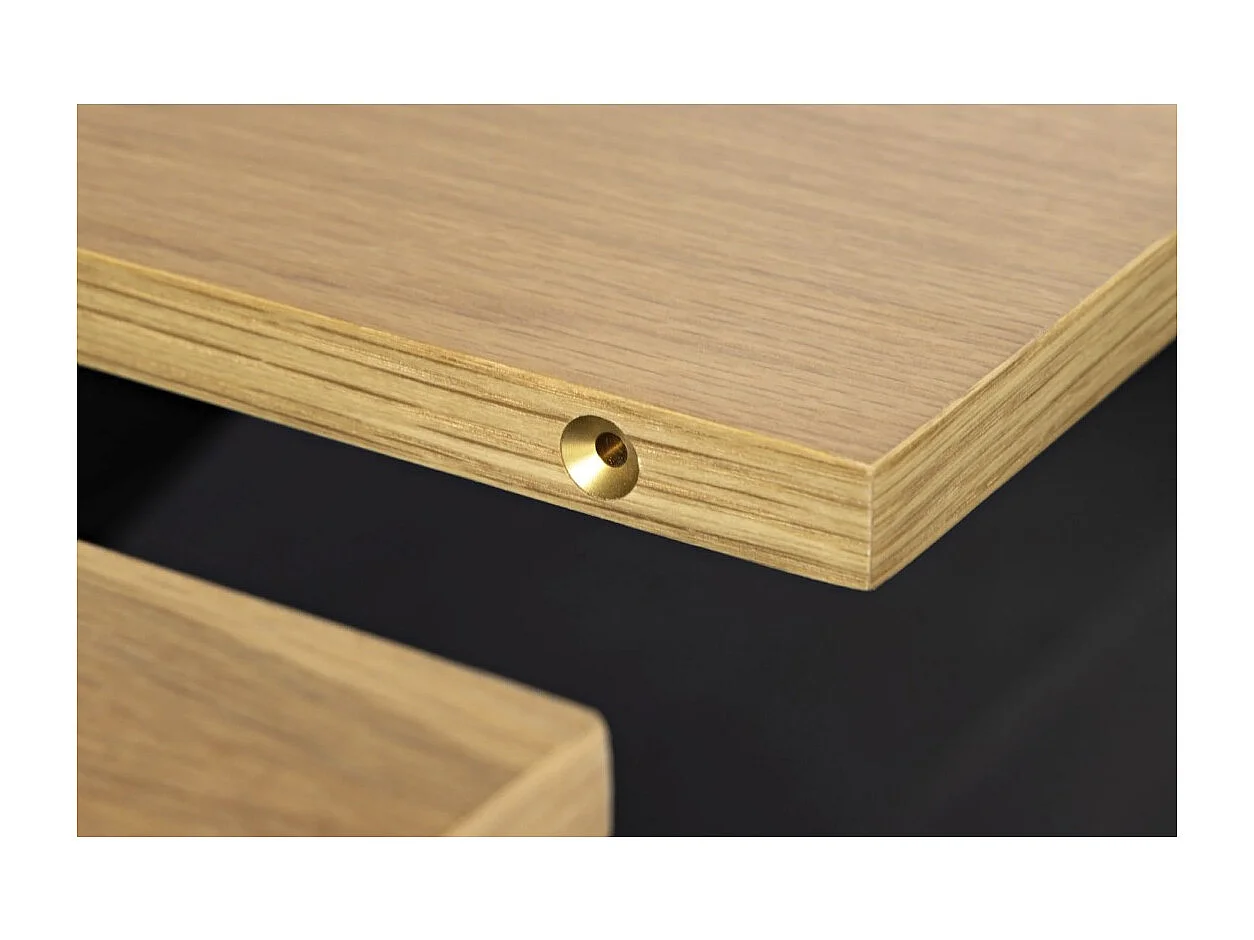 Table de salle à manger RADIAM – MDF plaqué noyer clair et métal – 200-320 cm – Extensible