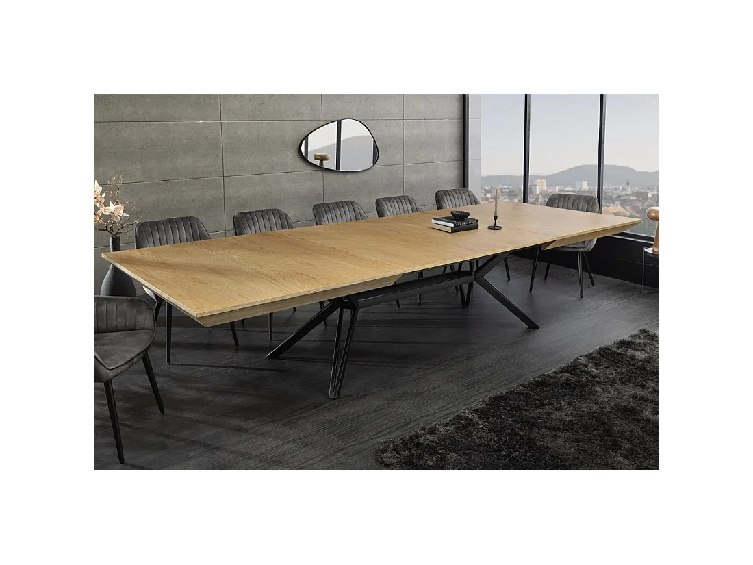 Eettafel RADIAM – MDF met licht notenhoutfineer en metaal – 200-320 cm – Uitschuifbaar