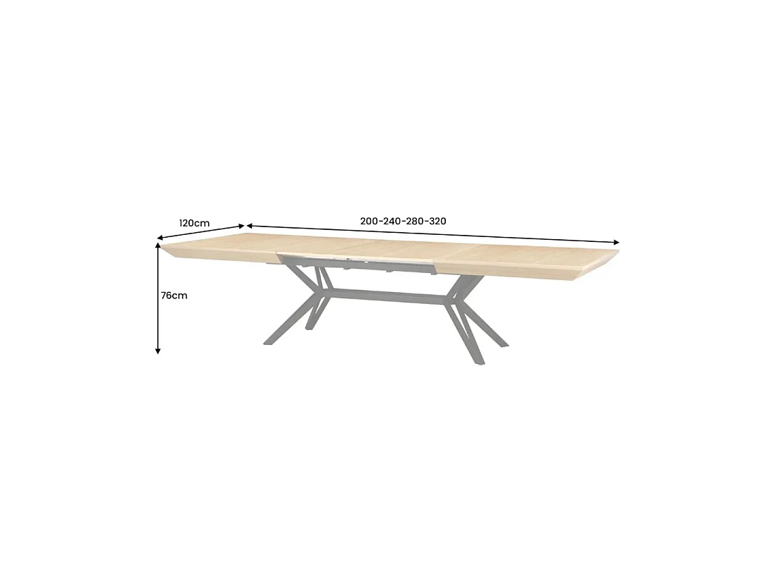 Eettafel RADIAM – MDF met licht notenhoutfineer en metaal – 200-320 cm – Uitschuifbaar