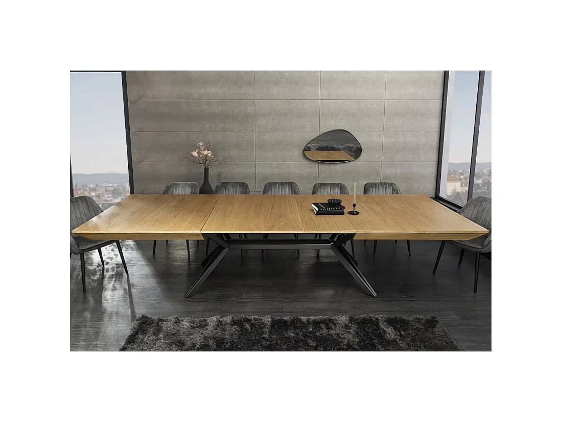 Eettafel RADIAM – MDF met licht notenhoutfineer en metaal – 200-320 cm – Uitschuifbaar