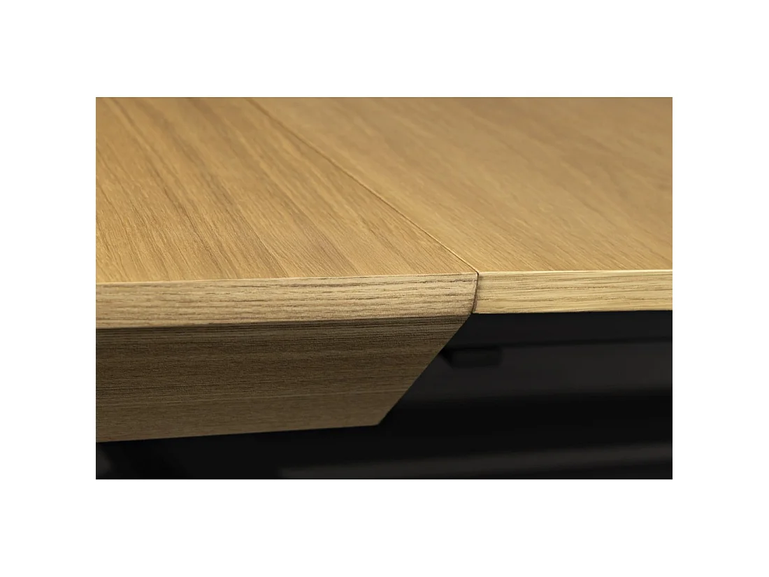 Eettafel RADIAM – MDF met licht notenhoutfineer en metaal – 200-320 cm – Uitschuifbaar
