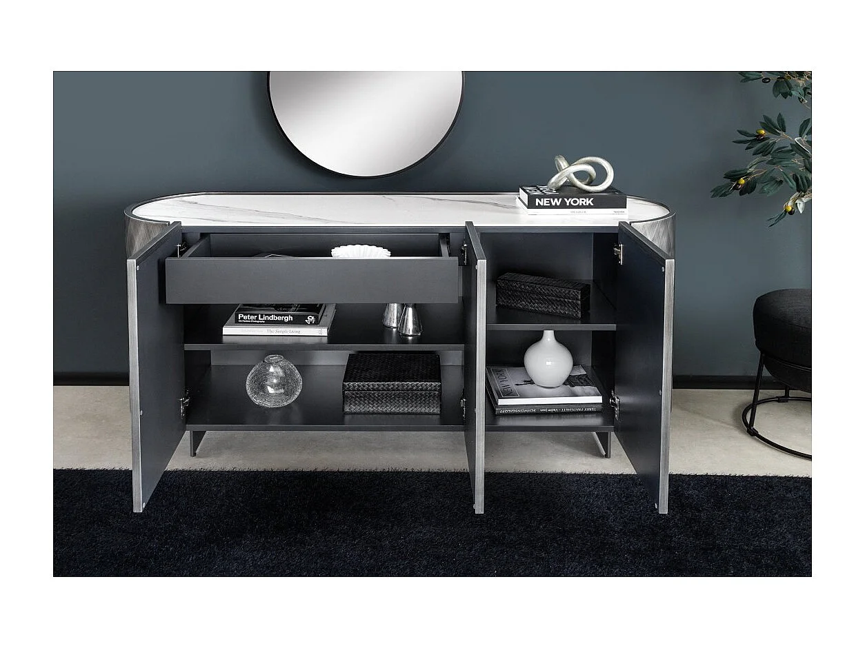 Buffet 150 cm 3 Türen 1 Schublade grau und weißer Marmor – Kollektion MILANO