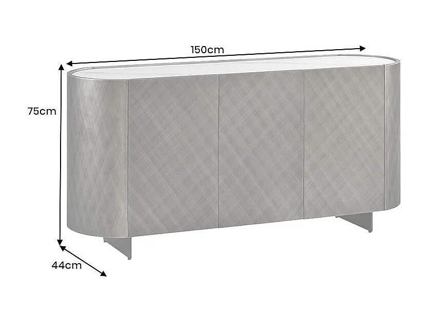 Buffet 150 cm 3 Türen 1 Schublade grau und weißer Marmor – Kollektion MILANO